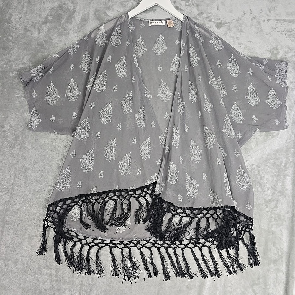 Lottie & Holly Gypsy Fringe Cardigan Med Grey Black Sheer‎ Whimsigoth